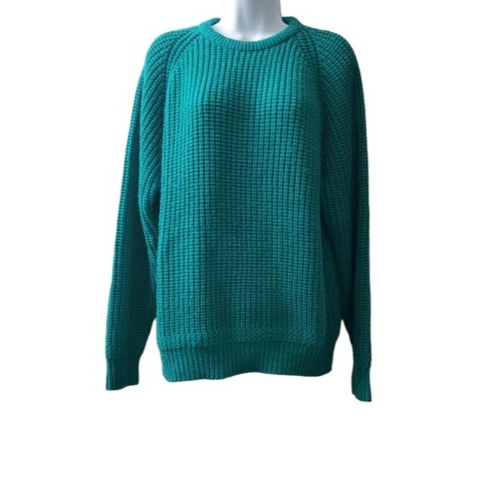 Vintage 1980's Womens Crewneck Mountain Tek Chunky Knit Green Sweater